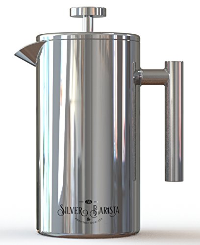 French Press Coffee Maker, 1 Liter, Easy Clean Stainless Steel, Double Walled, Happiness Guarantee