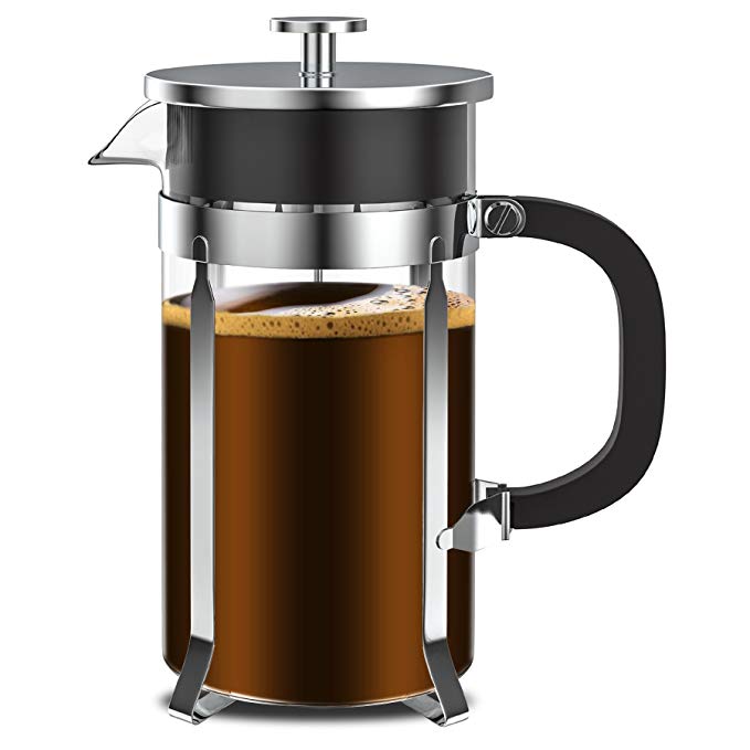 French Press - Zestkit French Press Coffee Maker 34 oz Coffee and Tea Press with Stainless Steel & Heat-Resistant Borosilicate Glass, 2 Extra Mesh Filters and Coffee Spoon Included