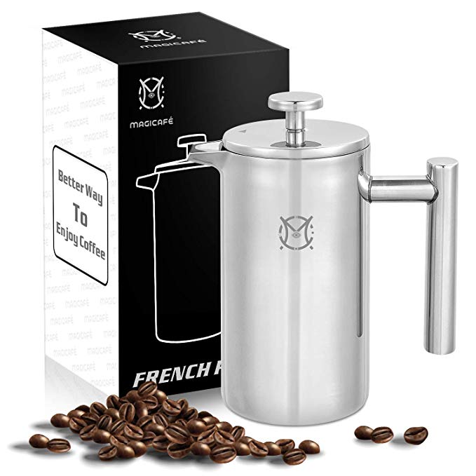 Magicafé French Press Coffee Maker – 2 3 4 Cup Small Stainless Steel Thermal Double Walled French Press 350ML/12OZ