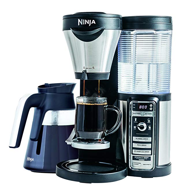 Ninja Coffee Maker for Hot/Iced Coffee with 4 Brew Sizes, Programmable Auto-iQ, Milk Frother, 43oz Glass Carafe, Tumbler and 100 Recipes (CF082)