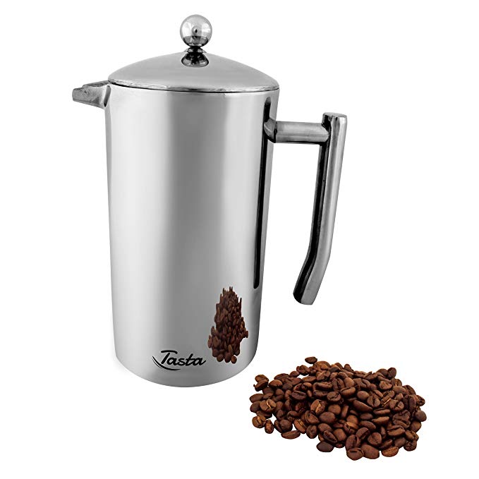 Tasta Quality Stainless-Steel French Press Coffee Maker. Heavy Duty for Long and Intense Use. FDA Approved. Double Filter. Double Wall. Keep Warm. 1 Liter (34 oz). Special Bonus - Measuring Scoop.