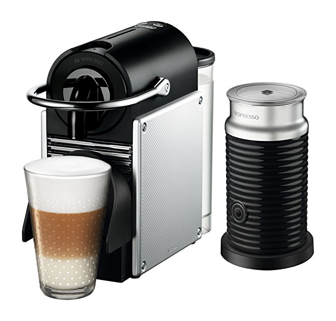 Nespresso Pixie Original Espresso Machine with Aeroccino Milk Frother Bundle by De'Longhi, Aluminum