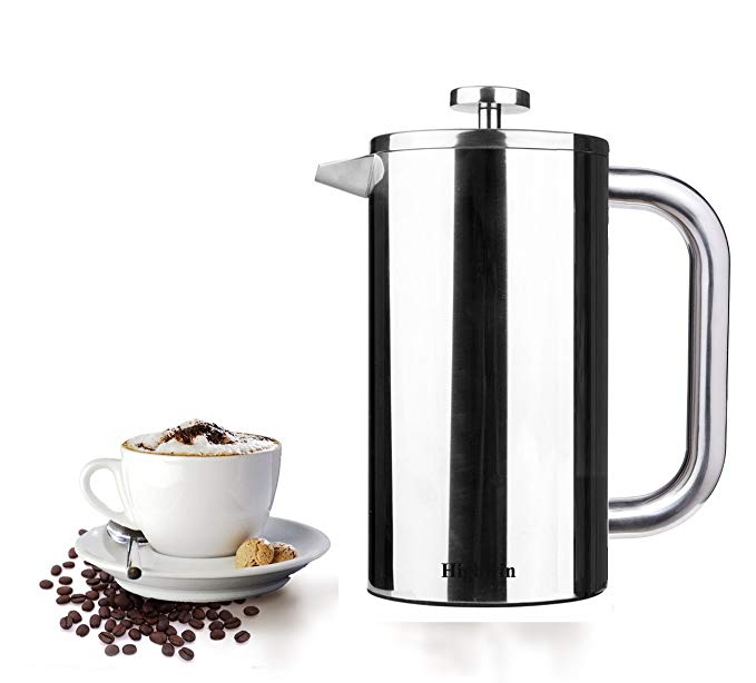 Highwin French Press Coffee & Tea Maker - Durable Double Wall Insulated Stainless Steel Coffee Pot Plunger - 34-Ounce