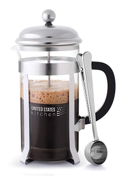 French Press Coffee Maker Chrome with Triple Stainless Steel Filters and 34 Oz, 8 cup Glass Carafe