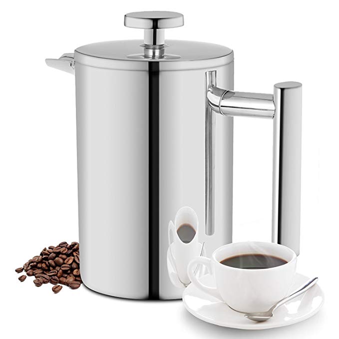 ALLWIN HOUSEWARE 350ML French Press, Double Wall Insulated 18/10 Stainless Steel Coffee Maker, 12oz