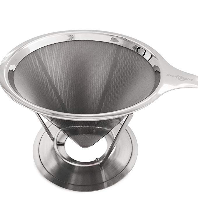 The Brewologist Pour Over Coffee Filter - Permanent, Reusable Stainless Steel Filter for the Best Coffee (2 cup)