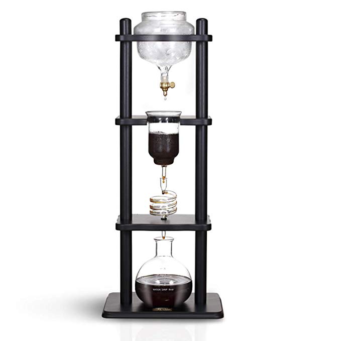 Yama Glass 6-8 Cup Cold Drip Maker Straight Black Wood