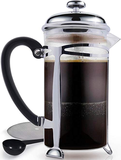 Best French Press Coffee Maker (Ultra Fine Filtration) 1 Liter (34 Ounce) Brews 4 Cups of Coffee, Extra Fine Stainless Steel Filtration, Cafetiere, Extras Included!