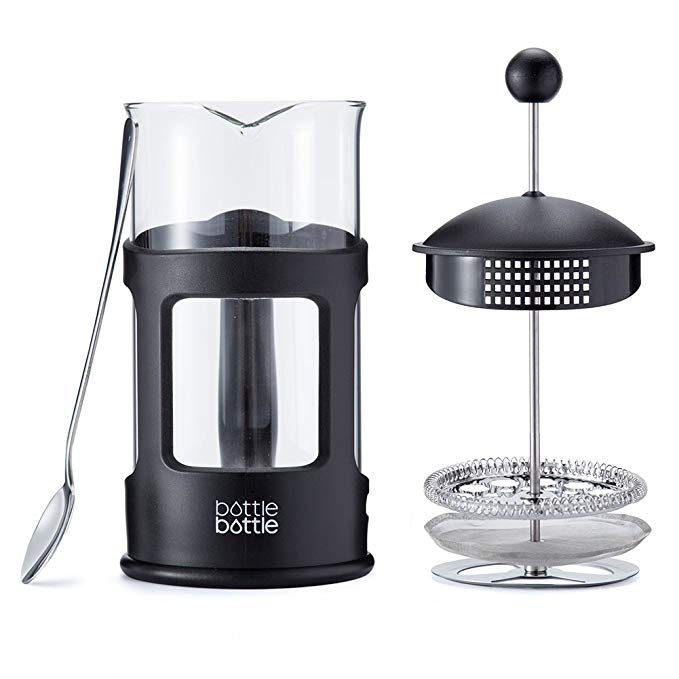 Bottlebottle Large French Press Coffee Maker Tea Pot with Stainless Steel Filter, Heat Resistant Borosilicate Glass, Bonus Coffee Spoon, 34 Oz / 1 L, 8 Cups
