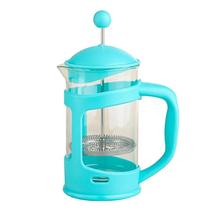 Compact Coffee Maker French Press - 3-Cup Coffee Brewer for Travel, Business Trip & Outdoor Activity, 12 fl oz, Aqua Blue