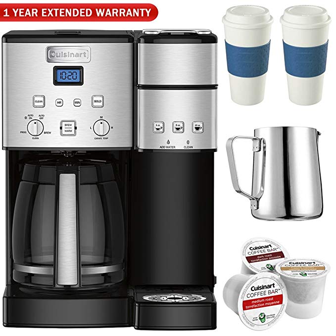 Cuisinart SS-15 12-Cup Coffee Maker and Single-Serve Brewer, Stainless w/K Cups, Carafe, To Go Cups and Extended Warranty