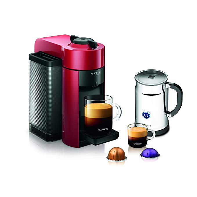 Nespresso A+GCC1-US-RE-NE VertuoLine Evoluo Coffee & Espresso Maker with Aeroccino Plus Milk Frother, Red (Discontinued Model)
